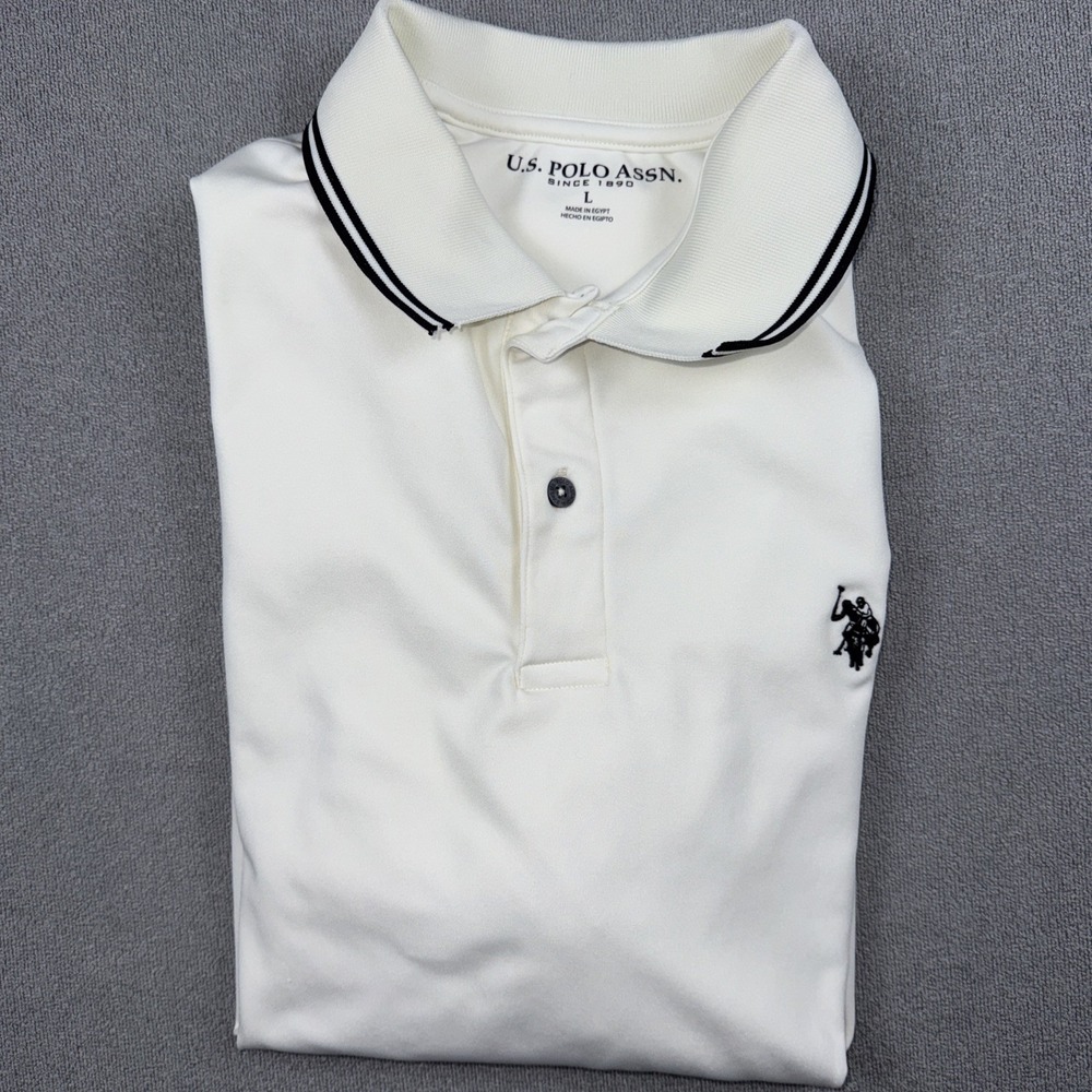 Us Polo Assn Mens White Custom Slim Fit Size Large Stretch Polo Shirt Pony Logo
